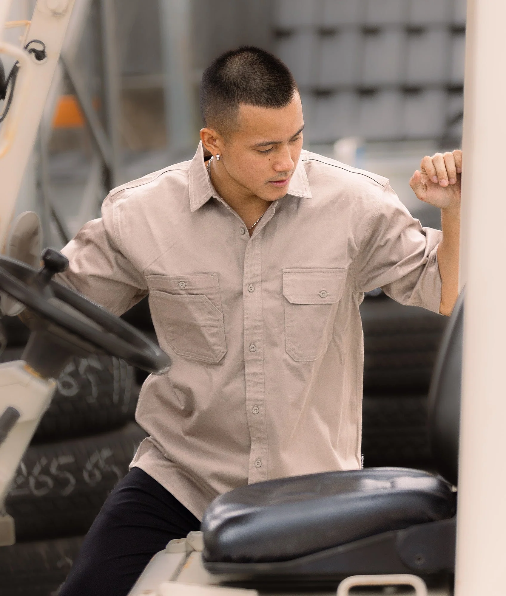 Short Sleeve Work Shirt - Tan - Image 5